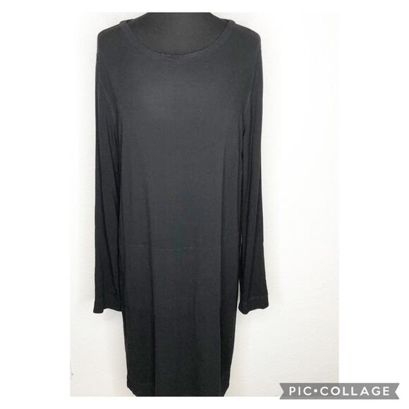 Raquel Allegra black lagenlook long sleeve shift tunic midi dress 1 or Medium - Picture 1 of 16